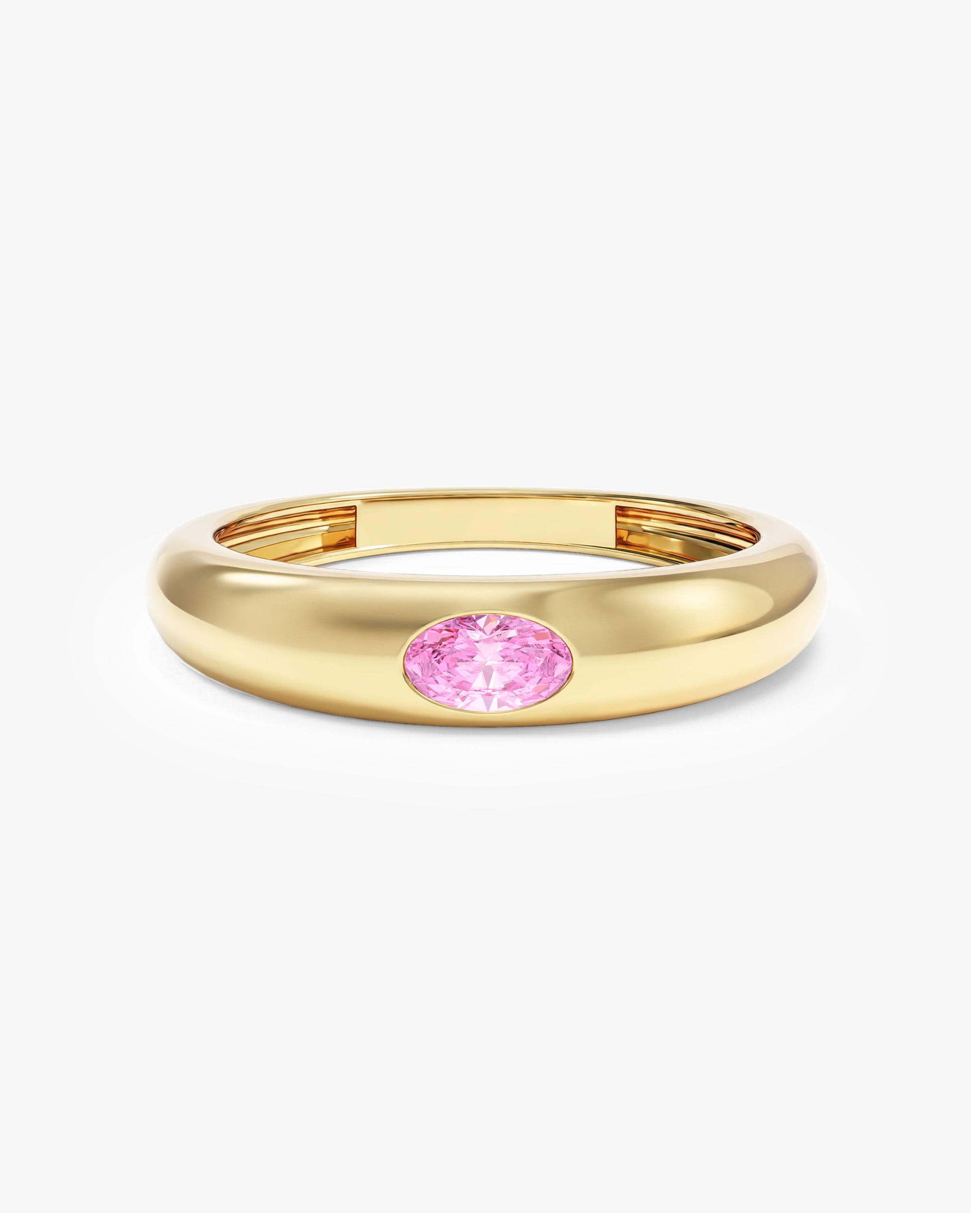 Anel Oval Cravejado Pedra do Mês em ouro 18K