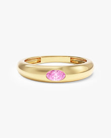 Anel Oval Cravejado Pedra do Mês em ouro 18K