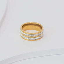 Anel Duplo Pedras Cubicas - Ouro 18K
