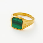 Anel Chancela Quadrada Malaquita - Ouro 18K | SILLENE