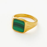 Anel Chancela Quadrada Malaquita - Ouro 18K | SILLENE