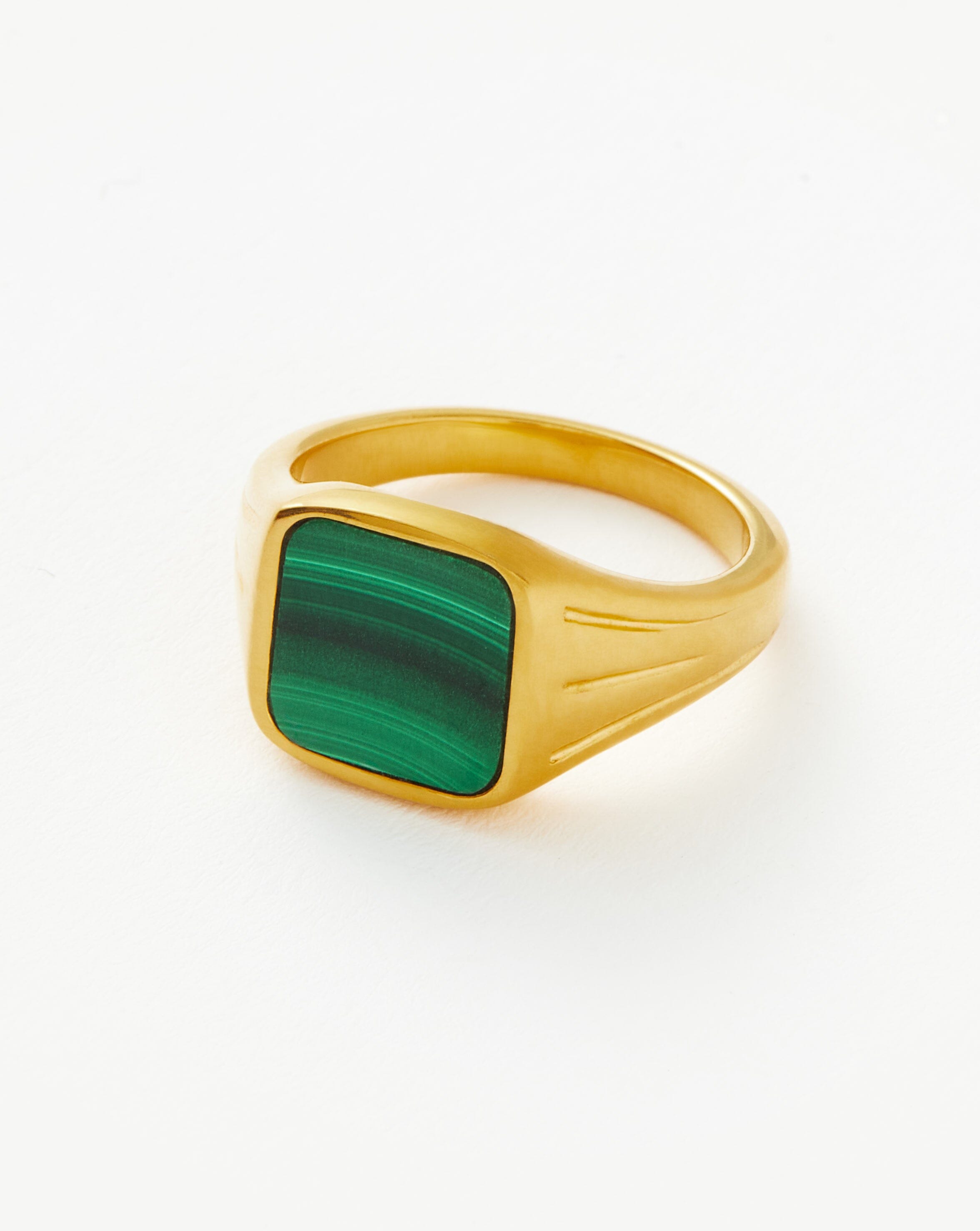 Anel Chancela Quadrada Malaquita - Ouro 18K | SILLENE