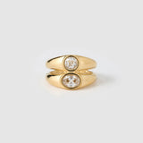 Anel Duplo Sinete Cristal - Ouro 18K | SILLENE
