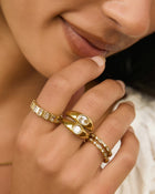 Anel Duplo Sinete Cristal - Ouro 18K | SILLENE