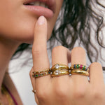 Anel Duplo Sinete Cristal - Ouro 18K | SILLENE