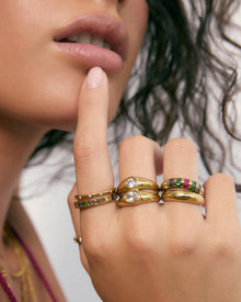 Anel Duplo Sinete Cristal - Ouro 18K | SILLENE