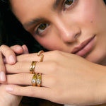 Anel Duplo Sinete Cristal - Ouro 18K | SILLENE