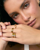 Anel Duplo Sinete Cristal - Ouro 18K | SILLENE