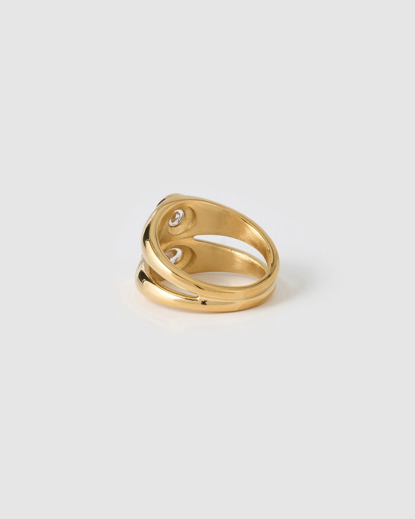 Anel Duplo Sinete Cristal - Ouro 18K | SILLENE