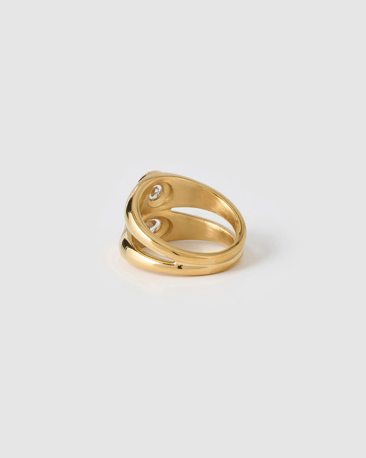 Anel Duplo Sinete Cristal - Ouro 18K | SILLENE