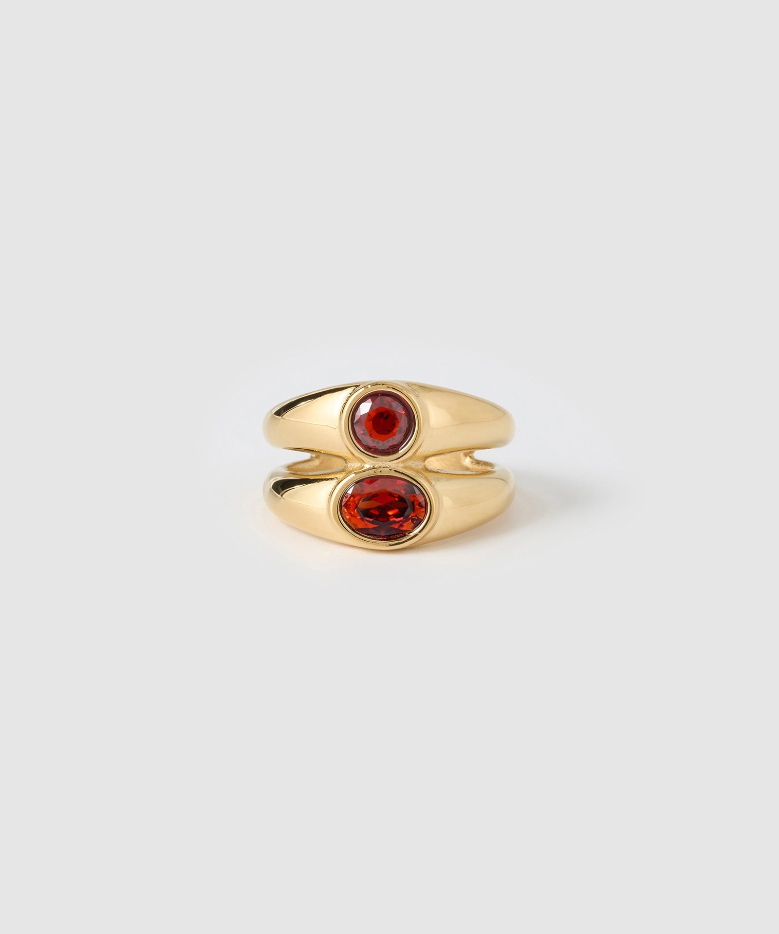 Anel Duplo Sinete Vermelho - Ouro 18K | SILLENE