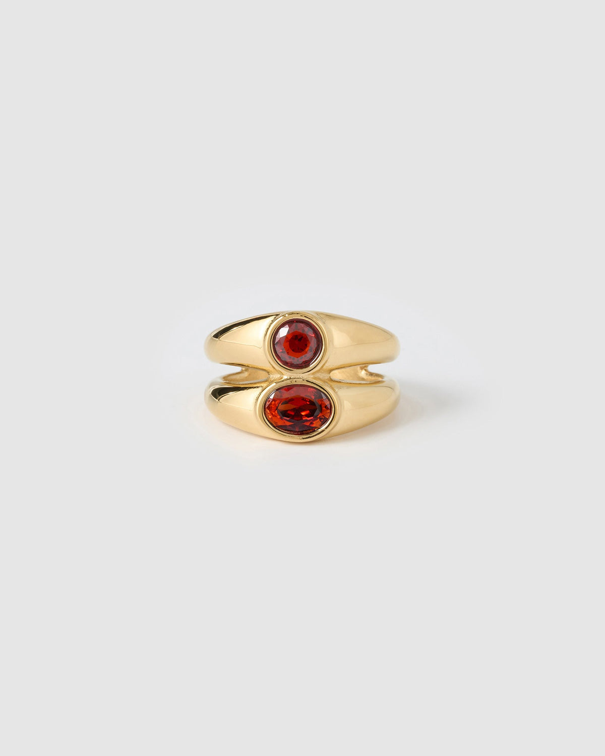 Anel Duplo Sinete Vermelho - Ouro 18K | SILLENE