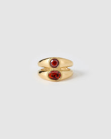 Anel Duplo Sinete Vermelho - Ouro 18K | SILLENE