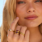 Anel Duplo Sinete Vermelho - Ouro 18K | SILLENE
