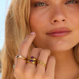 Anel Duplo Sinete Vermelho - Ouro 18K | SILLENE