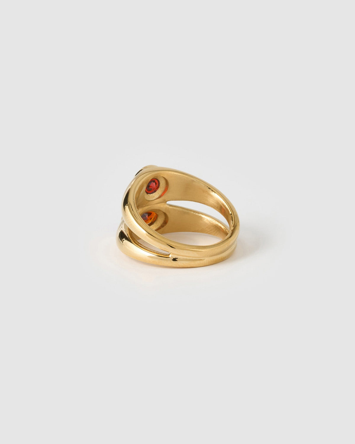 Anel Duplo Sinete Vermelho - Ouro 18K | SILLENE