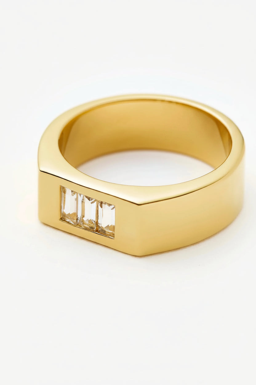 Anel Largo Três Pedras - Ouro 18K | SILLENE