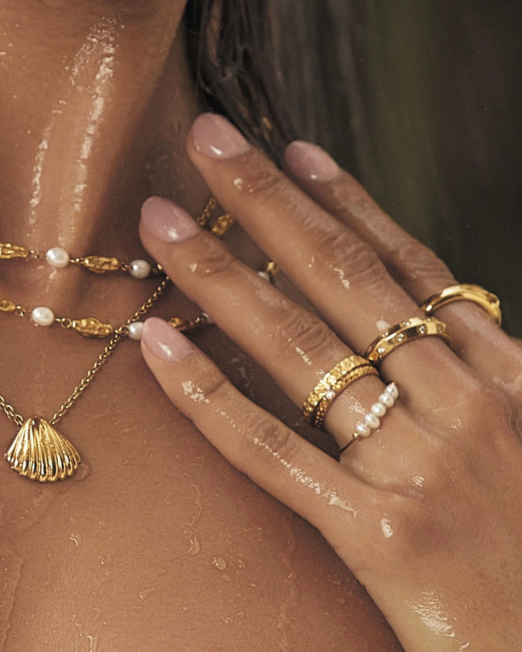 Anel Meia-Lua com Pérolas - Ouro 18K | SILLENE