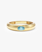 Anel Oval Cravejado Pedra do Mês com pedra Água-marinha em ouro 18K