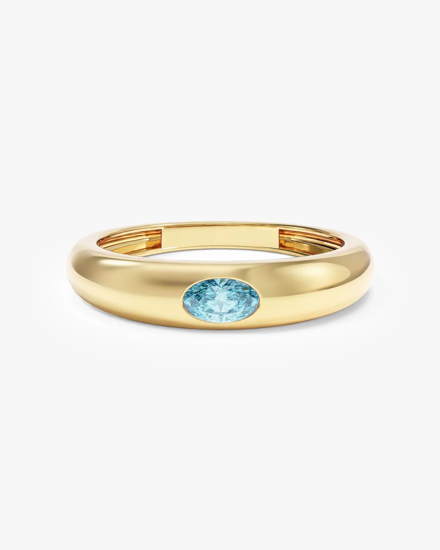 Anel Oval Cravejado Pedra do Mês com pedra Água-marinha em ouro 18K