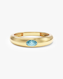 Anel Oval Cravejado Pedra do Mês com pedra Água-marinha em ouro 18K