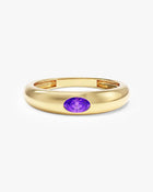 Anel Oval Cravejado Pedra do Mês com pedra Ametista em ouro 18K