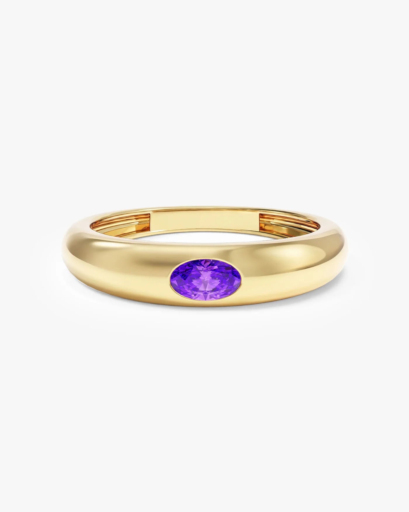 Anel Oval Cravejado Pedra do Mês com pedra Ametista em ouro 18K