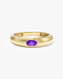 Anel Oval Cravejado Pedra do Mês com pedra Ametista em ouro 18K