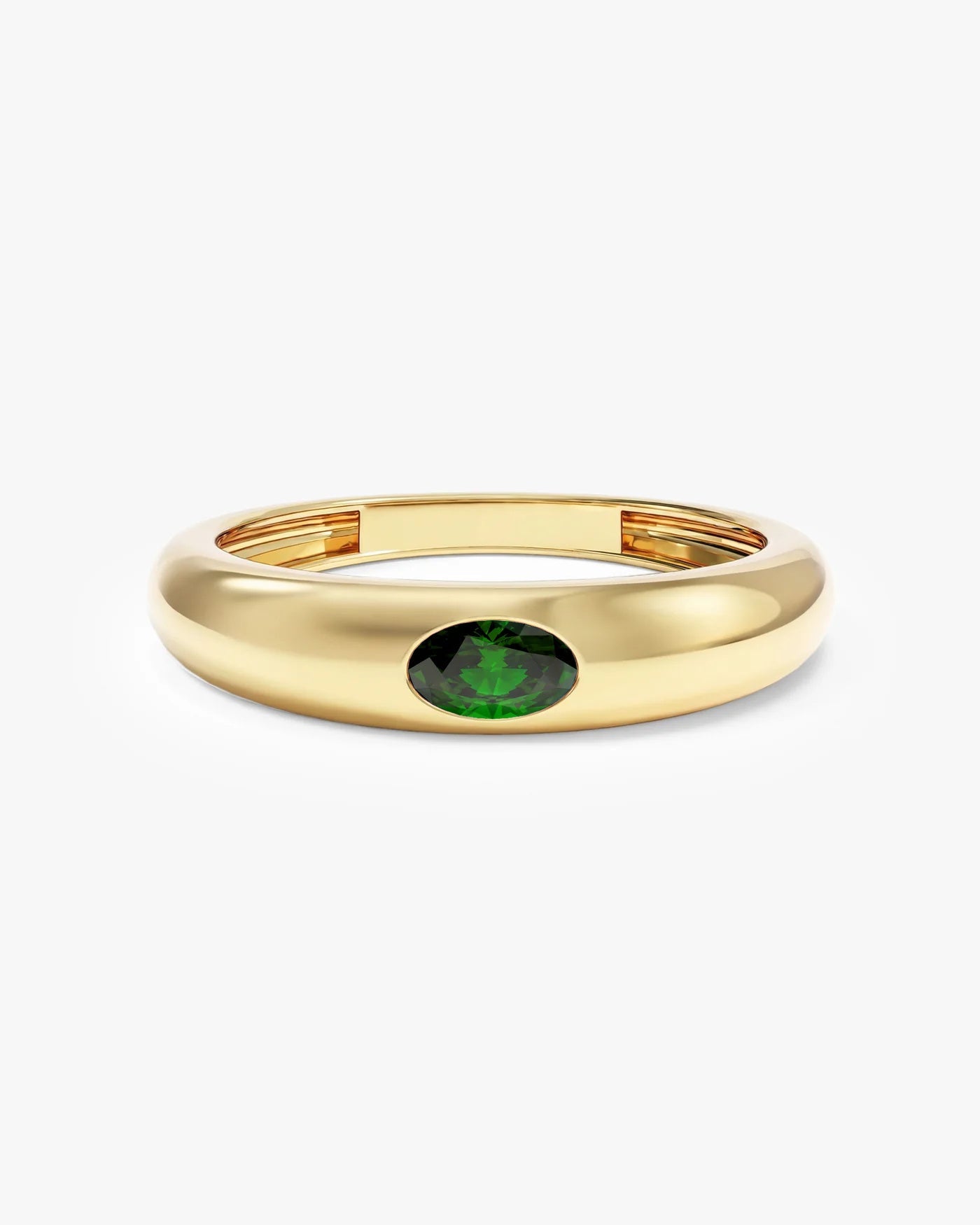 Anel Oval Cravejado Pedra do Mês com pedra Jade em ouro 18K