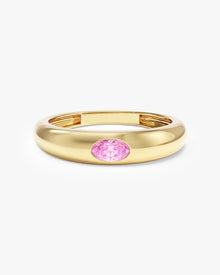 Anel Oval Cravejado Pedra do Mês com pedra Opala em ouro 18K