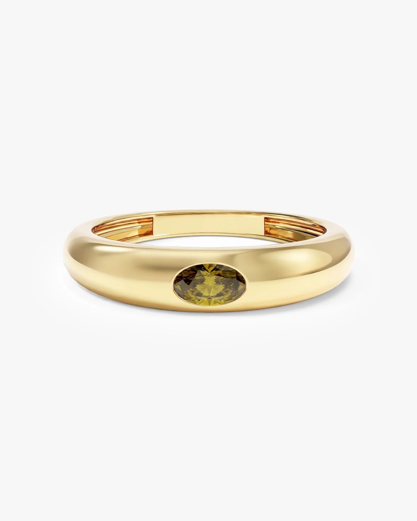 Anel Oval Cravejado Pedra do Mês com pedra Peridoto em ouro 18K