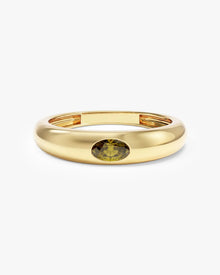 Anel Oval Cravejado Pedra do Mês com pedra Peridoto em ouro 18K