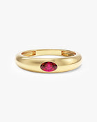 Anel Oval Cravejado Pedra do Mês com pedra Rubi em ouro 18K