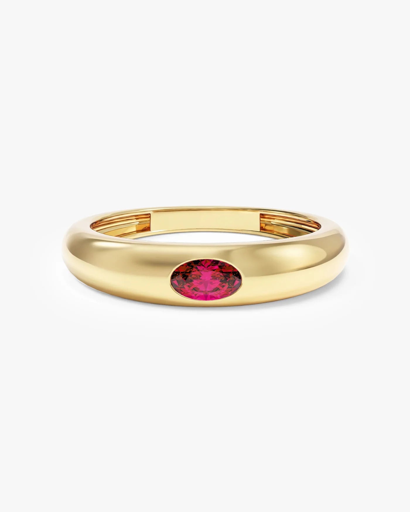 Anel Oval Cravejado Pedra do Mês com pedra Rubi em ouro 18K