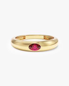 Anel Oval Cravejado Pedra do Mês com pedra Rubi em ouro 18K