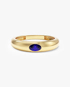 Anel Oval Cravejado Pedra do Mês com pedra Safira Azul em ouro 18K