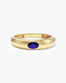 Anel Oval Cravejado Pedra do Mês com pedra Safira Azul em ouro 18K