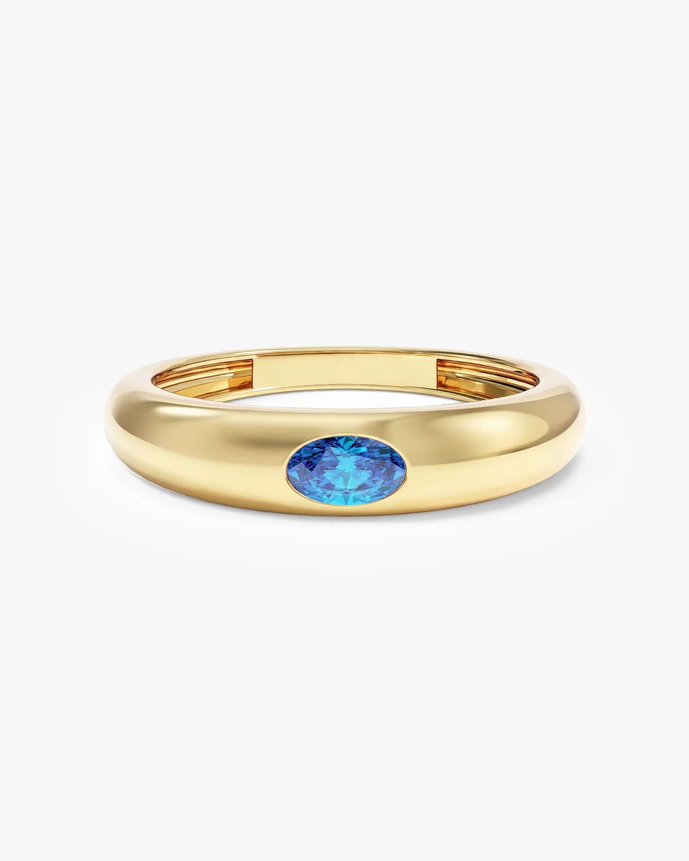 Anel Oval Cravejado Pedra do Mês com pedra Topázio Azul em ouro 18K