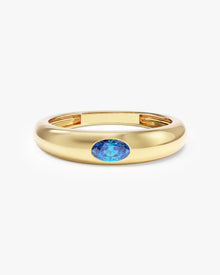 Anel Oval Cravejado Pedra do Mês com pedra Topázio Azul em ouro 18K