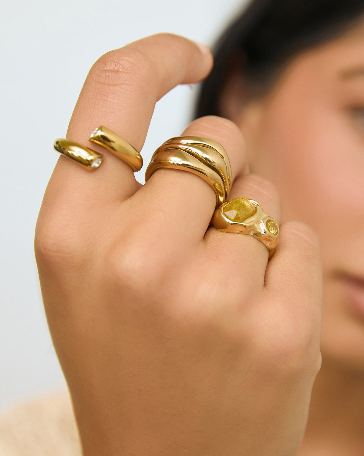 Anel Pedras Amareladas - Ouro 18K | SILLENE