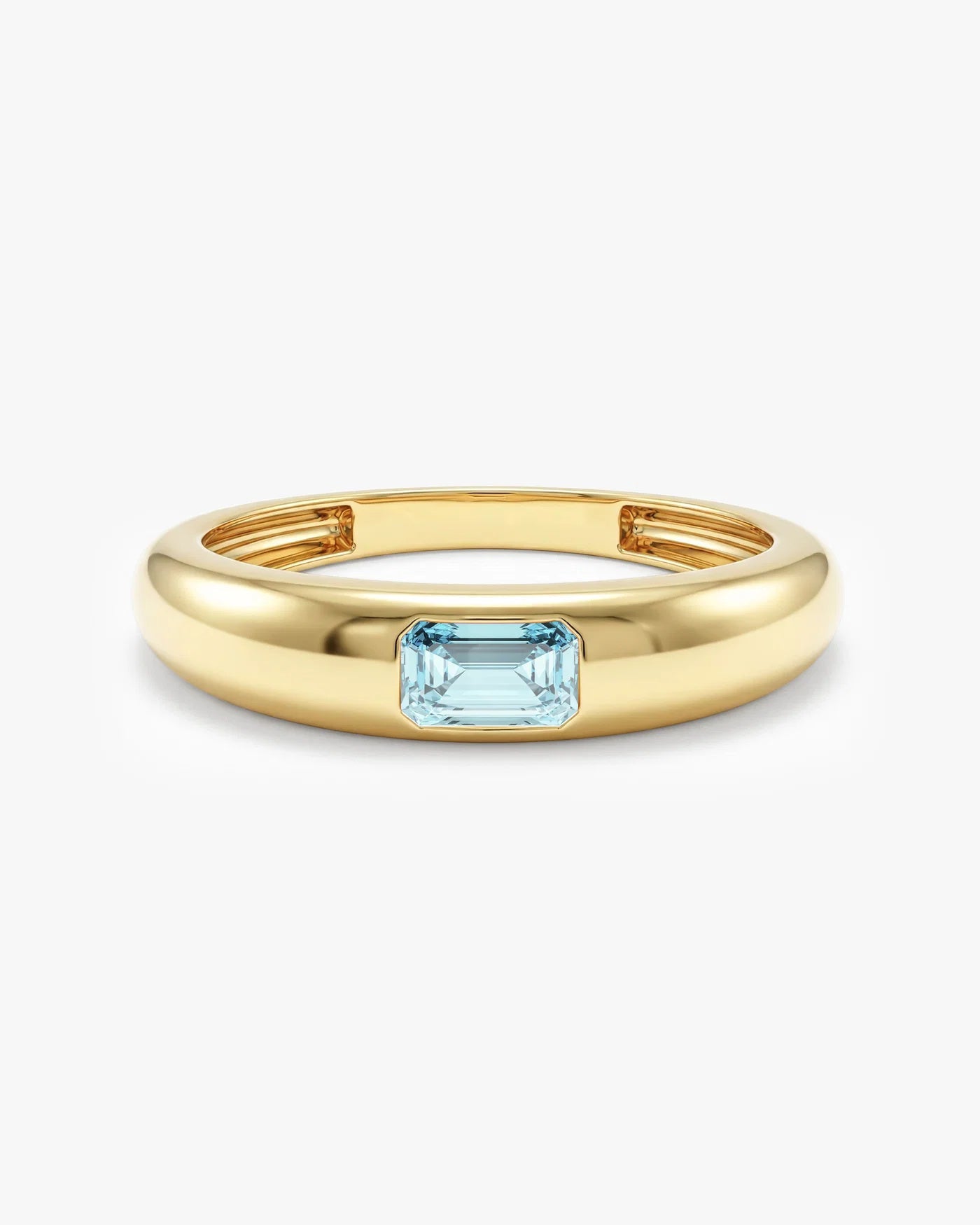 Anel Retangular Cravejado Pedra do Mês com Água-marinha em ouro 18K
