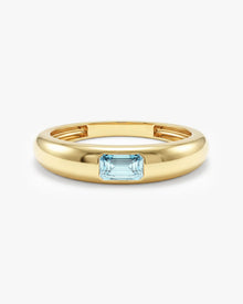 Anel Retangular Cravejado Pedra do Mês com Água-marinha em ouro 18K