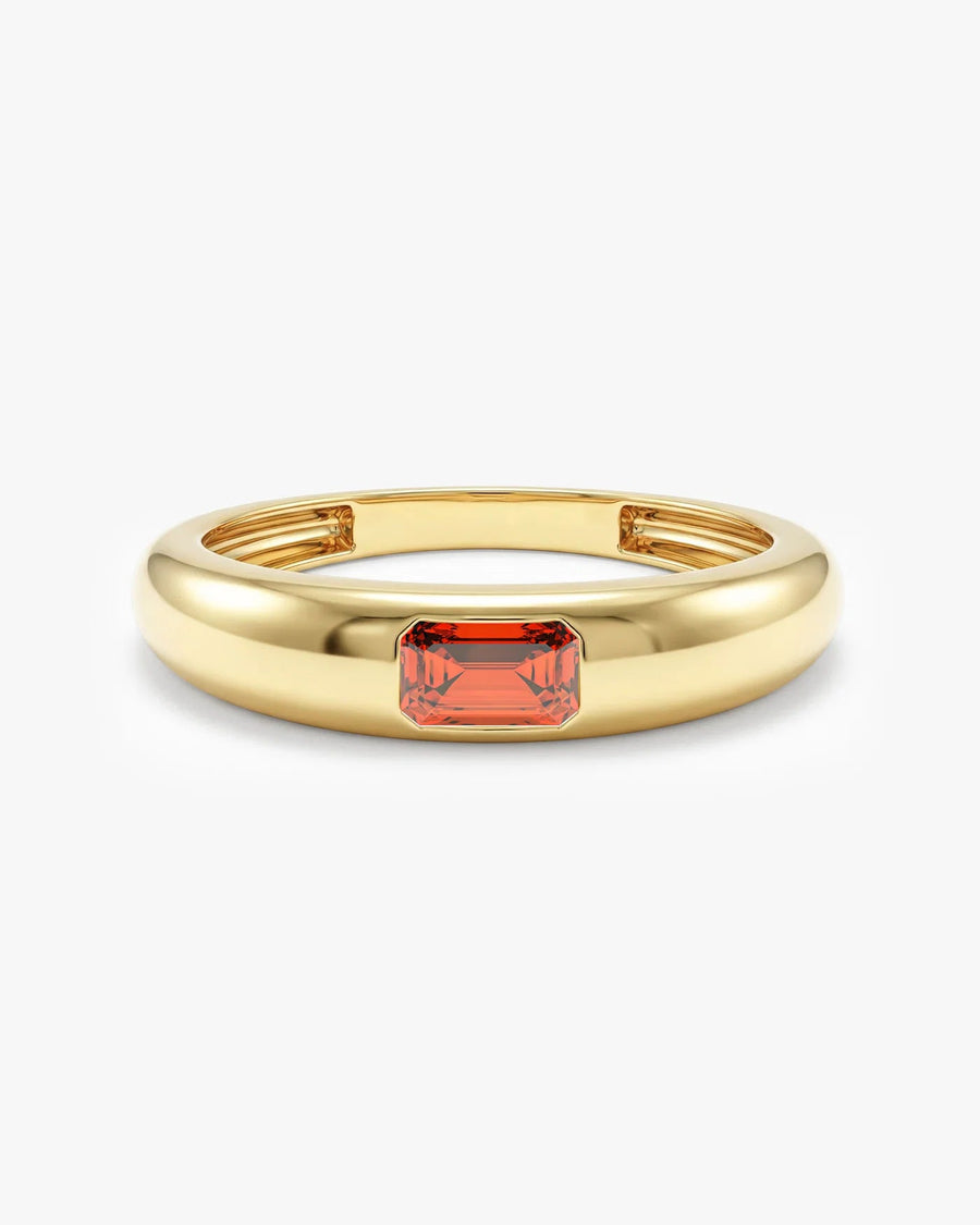 Anel Retangular Cravejado Pedra do Mês - Ouro 18K