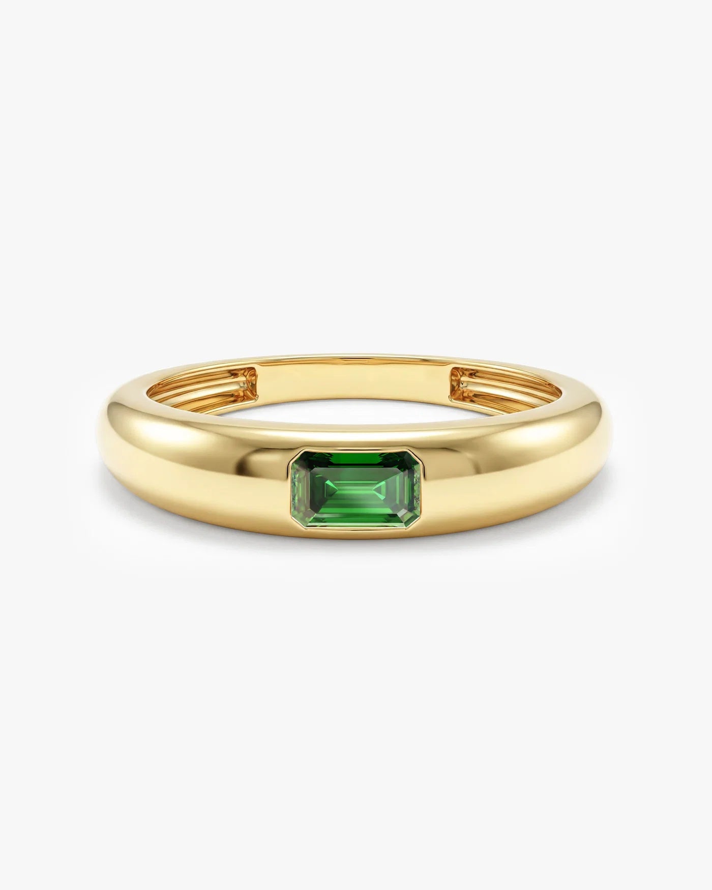 Anel Retangular Cravejado Pedra do Mês com Jade em ouro 18K