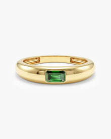 Anel Retangular Cravejado Pedra do Mês com Jade em ouro 18K