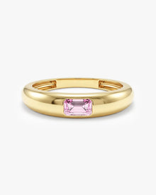 Anel Retangular Cravejado Pedra do Mês com Opala em ouro 18K