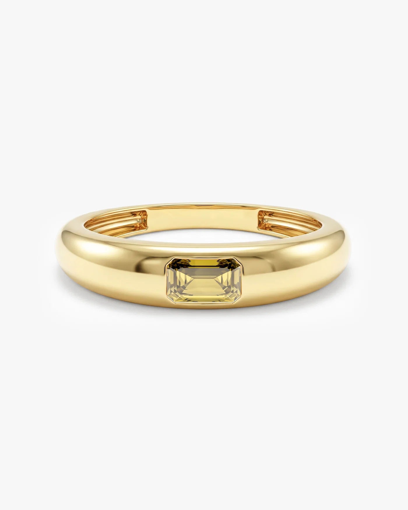 Anel Retangular Cravejado Pedra do Mês com Peridoto em ouro 18K
