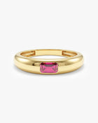 Anel Retangular Cravejado Pedra do Mês com Rubi em ouro 18K