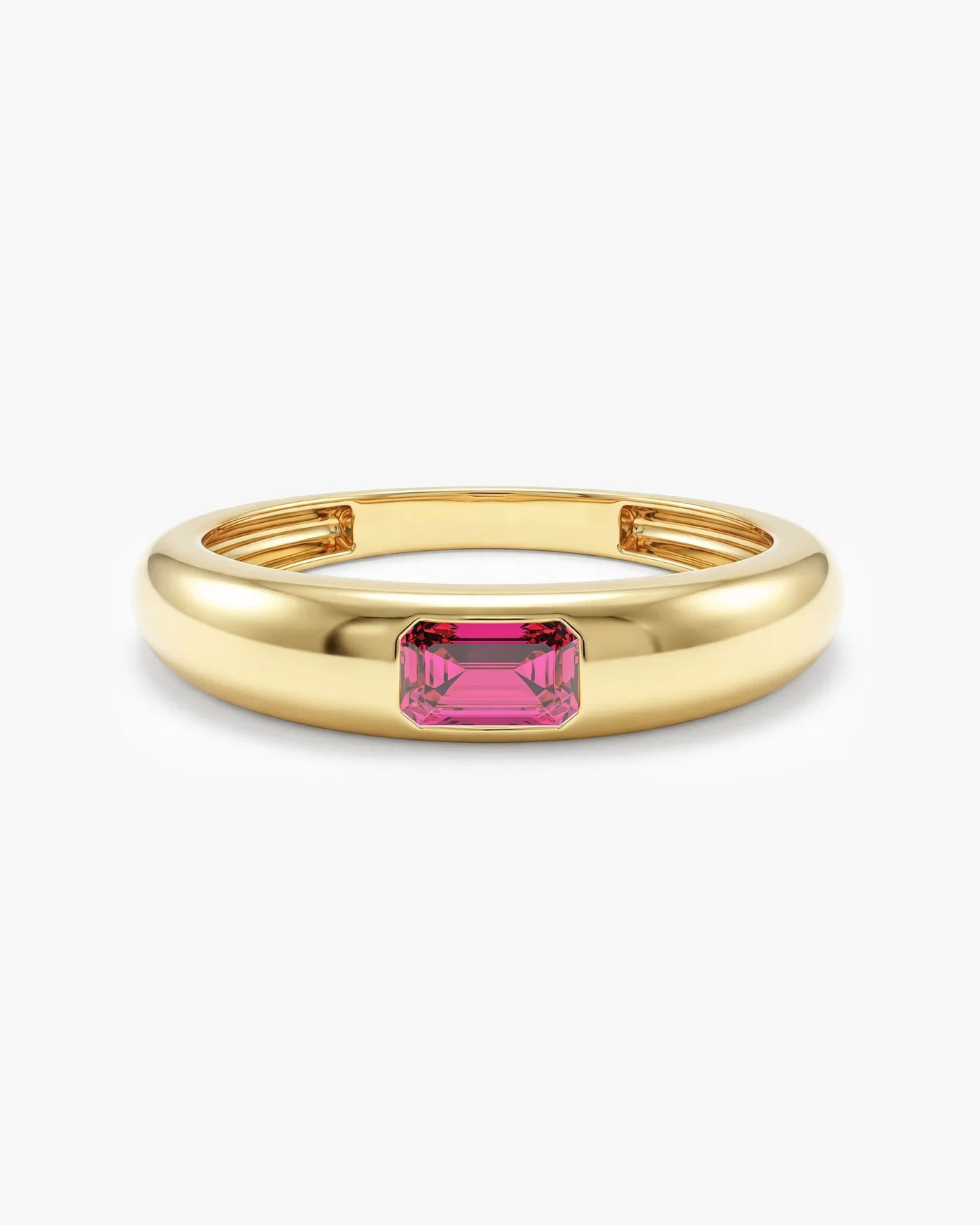 Anel Retangular Cravejado Pedra do Mês com Rubi em ouro 18K