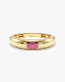 Anel Retangular Cravejado Pedra do Mês com Rubi em ouro 18K
